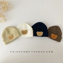 Trendy Korean Baby Boy's Winter Warm Knitted Bear Hat (Ages 0-1, Recommended 1-18 Months, Stretchy, Free Size) Coffee - Bear Knitted Hat 3ea