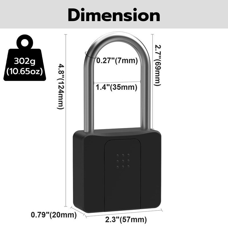 Dhiedas Fingerprint Gate Lock, 2.7'' Long Shackle Heavy Duty Smart