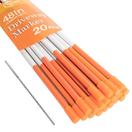 Sprigra Reflective Driveway Markers, 20pcs 48 Inch, Orange Fiberglass Snow Stakes 5/16 Inch Diameter, Fiberglass Poles Snow Stakes with 12" Install Drill Bit for Parking, Walkways High Visibility