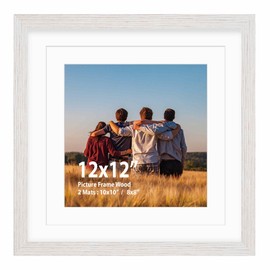 12x12 Picture Frame Set,Solid Wood,Not Glass,Display Pictures 8x8,10x10 with Mat or 12x12 Without Mat,Stable Sturdy Hanging Picture Frames for Wall Mounting or Tabletop (White,12x12,Single)