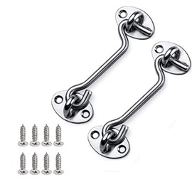 DXBNEZBC Hook and Eye Latch, 2Pcs 4 Inch Stainless Steel Door Lock, Door Lock Without Drilling, 100mm Silver Gate Hook for Wooden Gates, Windows, and Doors, Durable and Easy to Install