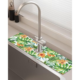 Patterned Sink Faucet Mat Kitchen Splash Guard Super Absorbent Drying Mat, Non-Slip Drain Pad for Kitchen Counter or Bathroom-24x5.5in