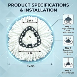 Mop Replacement Heads, Spin Mop 100% Microfiber Refill for O Ceda EasyWring 1-Tank System, Compatible with Triangle 360° Rotary mop Refill Easy to Replace and Deep Cleaning (10)