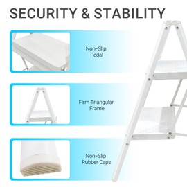 ISOP 3 Step Ladder White | Folding Standing Ladder | Wide Anti-Slip Pedal 500 lbs Sturdy Ladder | Lightweight, Portable, Compact- 3-Step Ladder
