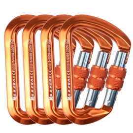 SEPEAK UIAA CE 30kN Locking Climbing Carabiner, Professional Heavy Duty Screwgate Clip for Outdoor Climbing, Mountaineering, Rappelling, Camping, Hiking, Large D Carabiner Hook/6744lb,4pc,Orange