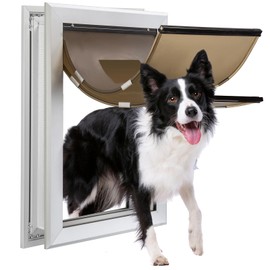 Qeelko Aluminum Pet Door, Durable Dog Door for Dog and Pets, Doggie Door with Double Automatic Closing Magnetic Flaps 14" x 23", Suitable for Interior and Exterior Doors, Screen and Wall, X-Large
