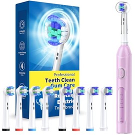 Cepillo de dientes eléctrico giratorio para adultos con 8 cabezales de cepillo (2 tipos), 4 modos de limpieza profunda cepillo de dientes eléctrico co