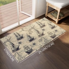 VODRM Vintage Nautical Map Indoor Door Mat,World Maps Floor Doormat,17x29.5in,Non Woven Non Slip Rubber Backing Retro Rug for Porch Insider,Bedroom,Kitchen,Doormats Gifts,Rv Camper Decor