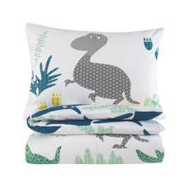 Children's Baby Bedding Set for Girls and Boys 100 x 135 cm + 40 x 60 cm 100% Renforcé Cotton Zip Dino World Dinosaur Colourful