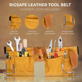 Gift for mens, Leather Tool Belt for Carpenter, Construction Pouch, Framers, Handyman, Electrician, Brown color, belts adjusts from 33'' up to 48''