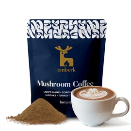 Emberk Organic Instant Mushroom Coffee - 35 Servings of Arabica Coffee with Six 100% Fruiting Body Mushrooms for Mental Clarity, Sustained Energy, Gut Health and Immune Support - 70g