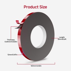 BTF-LIGHTING Double Sided Tape 65.6FT 0.47in/12mm Width Heavy Duty Adhesive Mounting Waterproof Strong Double Stick Foam Tape for LED Strips Lights,Home Decor,Walls Poster, Car Indoor and Outdoor