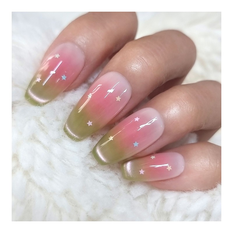 Shy Guava Handmade Nail Tip Magnetic Gradient - Short Oval