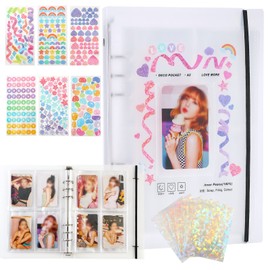 Ghexartf Kpop Photocard Holder Book Blinder with 50pcs Laser Flashing Sleeves & Korean Stickers, Card Protectors Sleeve Pages,A5 Binder Album(White)
