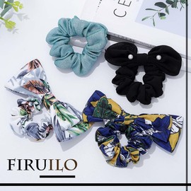 Firuilo Thick Hair Ties Silk Hair Scrunchies Leopard Leather Elastic Hair Ties Sparkly Sequins Hair Bands Ropes Ponytail Holder Hair Accessories for Women(4Pcs) (Type C)