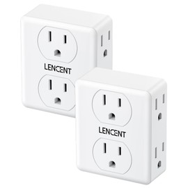 LENCENT 2 to 3 Prong Outlet Adapter, 2 Pack 2 Prong Power Strip, 6 Widely Spaced Sockets Extender, 3-Sided Wall Plug Splitter, 1875W Max, Compact Wall tap for Non-Grounded Outlets in Old House Hotel