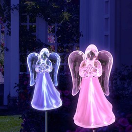Unido Box Angel with Frosted Skirt Solar Garden Stake Light LED Color-Changing, Set of 2