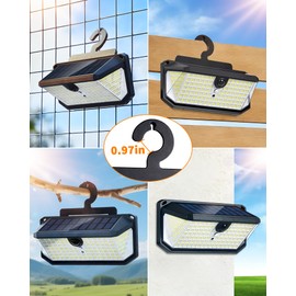 LUHLEE 526LEDs Solar Outdoor Lights Hanging on Fence 6000K Solar Motion Lights Outdoor with 270° Wide Angle,3 Modes and Remote Control, Hook Installation Solar Lights for Chain Link (2)