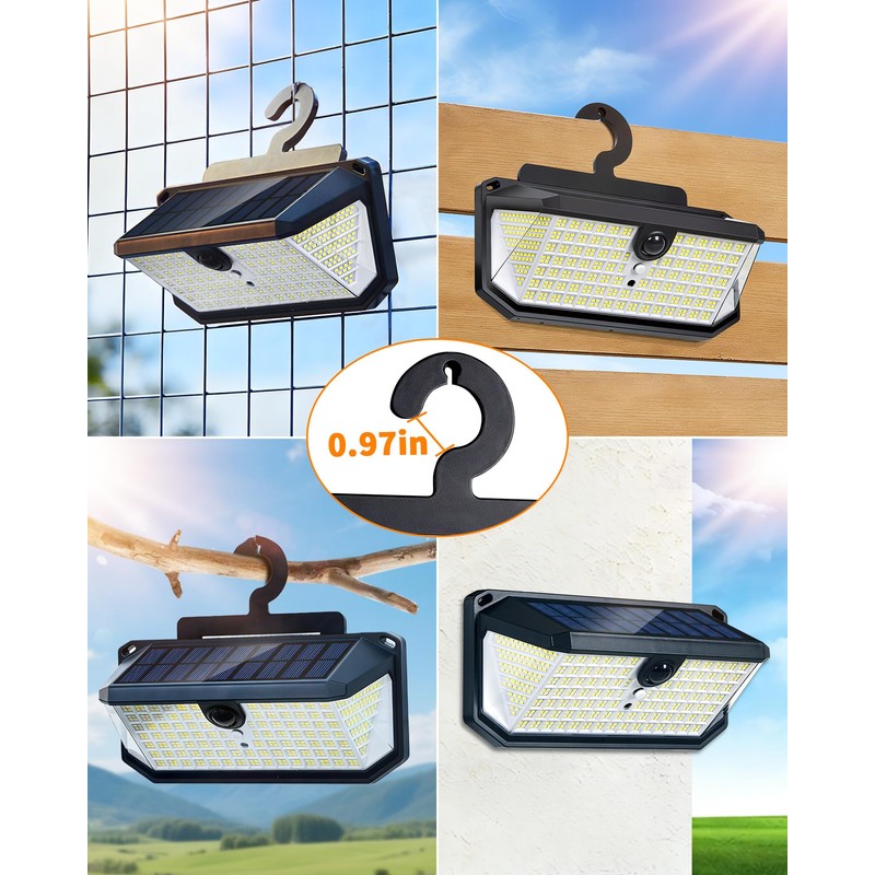 LUHLEE 526LEDs Solar Outdoor Lights Hanging on Fence 6000K Solar