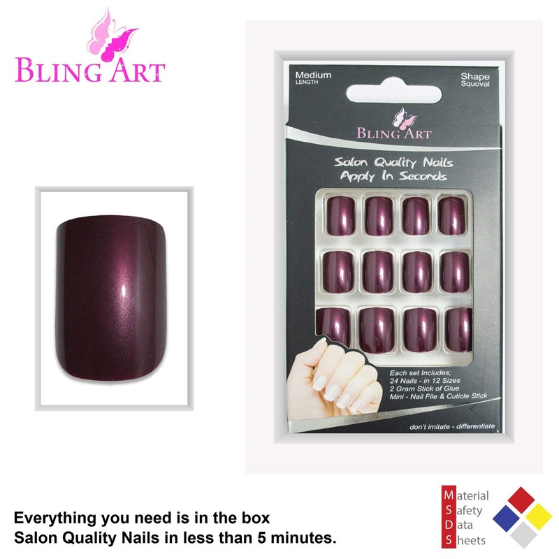 False Nails by Bling Brown Glitter French Squoval Fake Medium