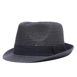 Sandy Ting Kids Boys Girls Summer Panama Straw Fedora Hat Short Brim Beach Sun Cap (Black)