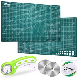 Chunful 5 Pcs Rotary Cutter Set Include 45 mm Rotary Cutter with 2 Blades and 2 Self Healing Sewing Mat 12 x 18 A3 Inch Double Sided Self Sewing Craft Board for Quilting Scrap Booking Crafts Fabric