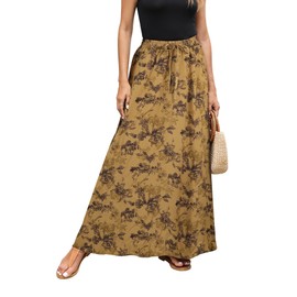 Hount Women's Skirt Elastic Waist Maxi Skirt Elegant Summer Skirt Casual Skirt Long Beach Skirt with Drawstring, F26