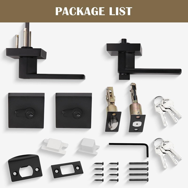 Brotima 1 Pack Keyed Entry Door Lever and Double Cylinder