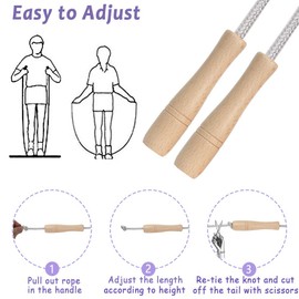 Children's Skipping Rope, 270 cm Adjustable Rope Skipping Fitness Children with Wooden Handle and Cotton Rope, Skipping Rope Kids for Boys and Girls (Silver)