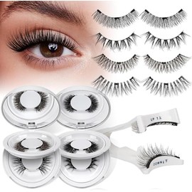 Pestañas magnéticas QUEWEL, 4 pares, reutilizables, con aplicador, sin pegamento, aspecto natural, fáciles de usar y quitar (MX-4-Pairs-CXJM-A01)