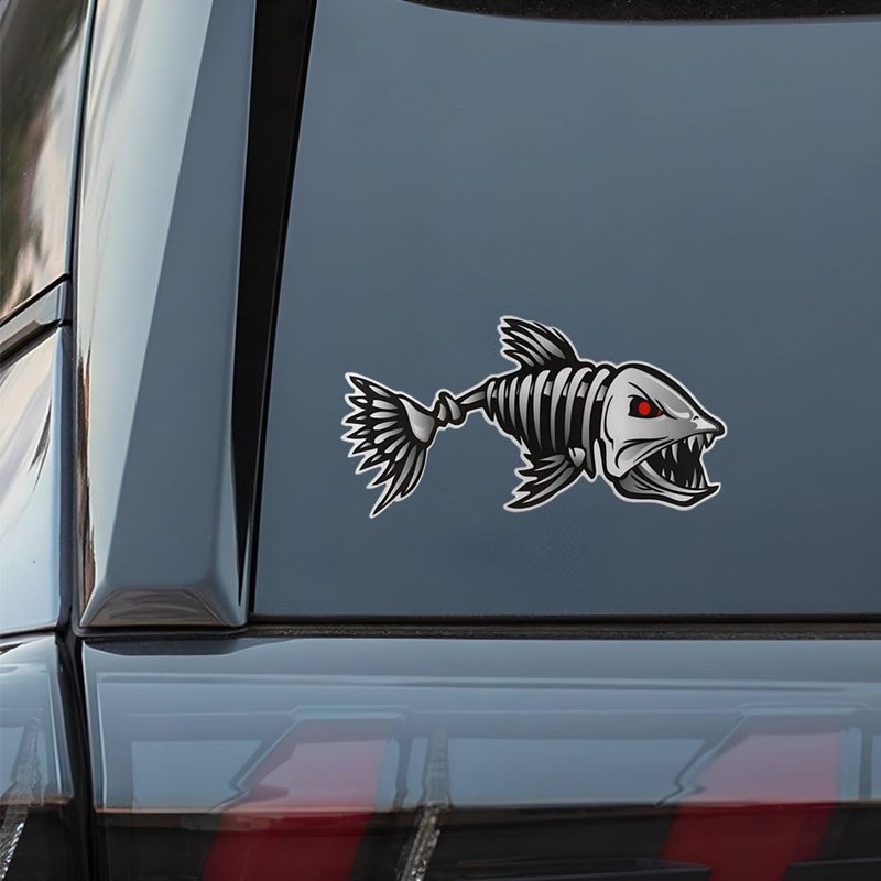 Fish Skeleton Car Stickers, Waterproof Vinyl Decals for Bumper and