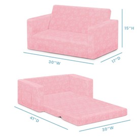 Delta Children Serta Perfect Sleeper Extra Wide Convertible Sofa to Lounger - Comfy 2-in-1 Flip Open Couch/Sleeper for Kids - 30-inches Wide, Pink