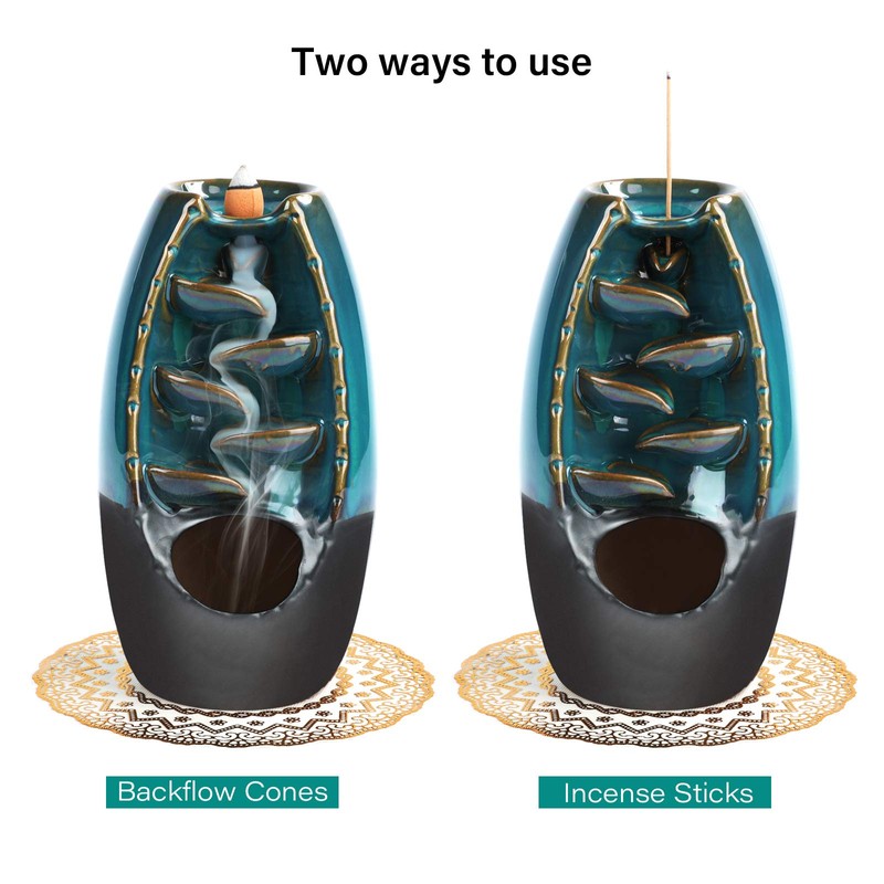 GURECOD Ceramic Reflowable Incense Burner with 50 Sandalwood Sticks +