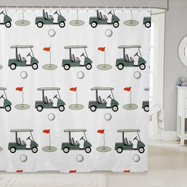 Feelyou Golf Shower Curtain Ball Games Themed Fabric Shower Curtain for Kids Boys Girls Golf Club Bathroom Waterproof Accessories with 12 Hooks Green Course Curtains,72x84 Inches