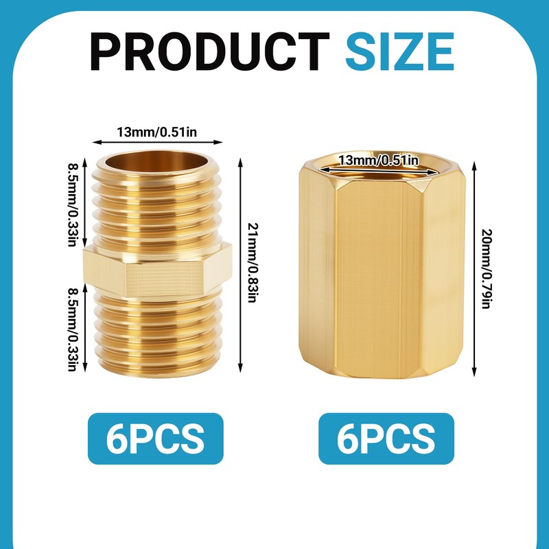 12 pieces 1/4 inch to 1/4 inch internal and external