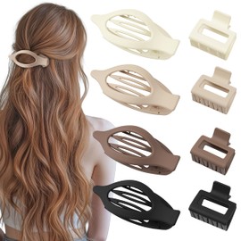 8 Pack Flat Hair Clips for Women, Matte No-Slip Rectangle Medium Hair Claws, Large Strong Hold Barrettes for Thick & Thin Hair French Styling Accessories