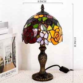TCODTPOL Small Tiffany Lamp Stained Glass Table Lamp Mini Desk Accent Light for Bedroom Bedside Reading Home Antique Style Decor 8X15 Inches (Red Yellow)