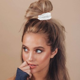 KICOSY 12 Pcs White Satin Scrunchies - DIY Tie Dye Ready Hair Ties, Soft Elastic Hair Accessories for Women & Girls, Ideal for Custom Styles & All Occasions