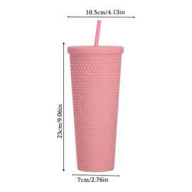 TWSOUL Studded Cup Tumbler 710ml Studded Tumbler with Lid and Straw Reusable Cold Cup for iced Coffee Double Walled Plastic Water Bottl (Pink)