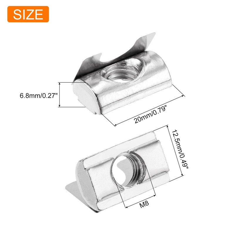 sourcing map 20Pcs M8 T Nuts Roll in Spring, T