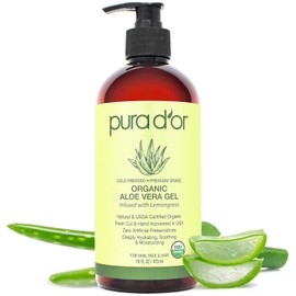 PURA D'OR- Gel de aloe vera orgánico de 16 oz - Limoncillo - Totalmente natural - CERO conservantes artificiales - Hidratación profunda