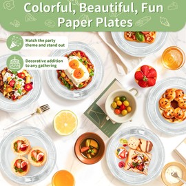 LIKAJON 50 Pcs Silver Paper Plates, 7 Inch Disposable Dessert Plates for Valentines,Tea Party, Baby Shower, Birthday, Wedding, Graduation, Picnic, BBQ, Party