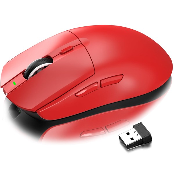 AJ139 G PRO Wireless Gaming Mouse, Lightweight 59g FPS Mice, Optical Sensor PixArt PAW3395, 26K DPI, Dual Mode 2.4G / Wired Mouse, 6 Programmable Buttons, for Xbox/Win/Mac - Red
