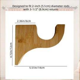 2Pack Curtain Rod Brackets,Wooden Curtain Hanger,3-1/2" Return Bracket for 2" Pole ,with Installation Screws