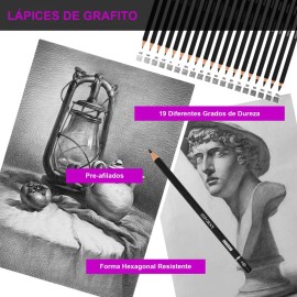 Juego Lápices Dibujo Hiforny HF-SPT70 70 Piezas Con Estuche Portátil Ideal Para Artistas
