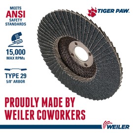 Weiler 51105 4" Tiger Paw Abrasive Flap Disc, Conical (Ty29), Phenolic Backing, 60Z, 5/8" Arbor Hole (Pack of 10)
