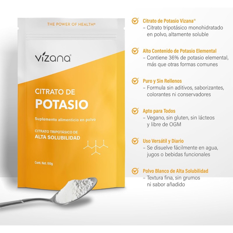 VIZANA NUTRITION Citratos de Magnesio y Potasio en Polvo 200g,