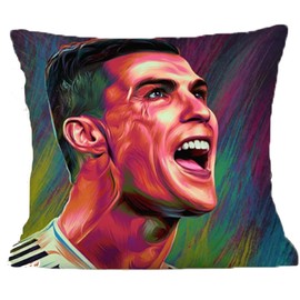 The Beach Stop Sports Hero Cristiano Ronaldo Cushion Cover | Gift Idea for Men Women Boys & Girls | 45x45cm 18x18 | Ronaldo Portrait