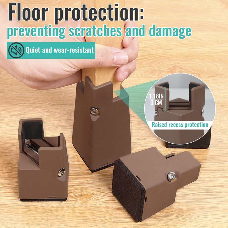 4 Pack Bed Risers with Screw Clamp, Adjustable Heavy Duty