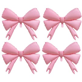 Pink Bow Balloons 4 Pcs Bow Birthday Decorations Pink Bow Aluminum Balloons for Bachelorette Girls Princess Theme Birthday Party Bridal Engagement Decorations 77×63 cm
